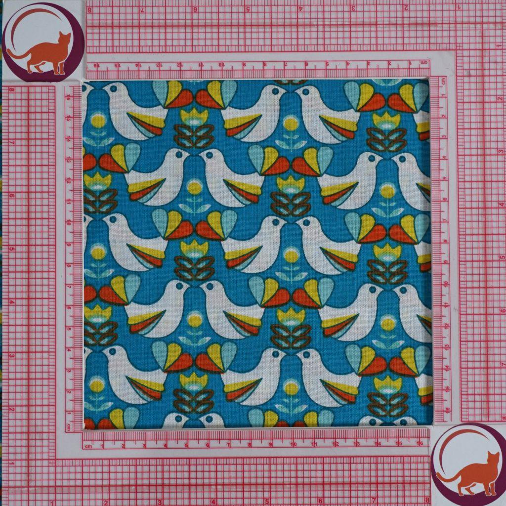 Baumwollstoff Motivdruck Retro Vögel türkisblau gelb orange